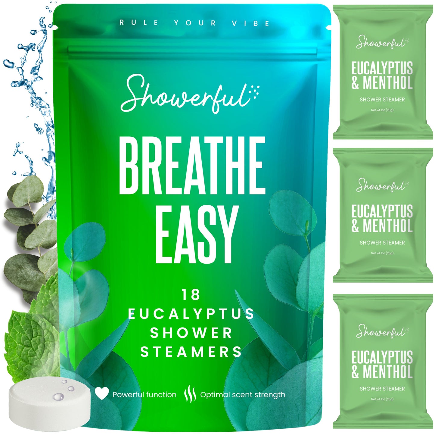 Showerful Shower Steamers Aromatherapy 18 Pack - Eucalyptus Shower Steamer & Mint Shower Bombs with Natural Essential Oils - Relieve Nasal Congestion, Relaxation - Self Care Gifts for Women & Men